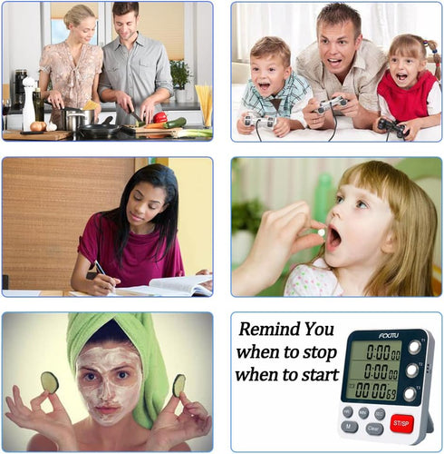 FCXJTU Digital Dual Kitchen Timer, 3 Channels Count UP/Down Timer, Large Display, Loud Volume Alarm, Battery Included
