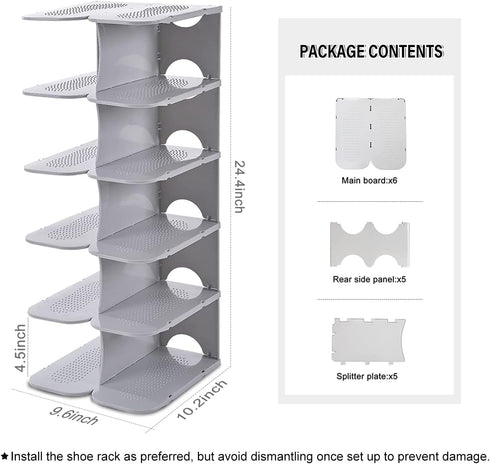 6-Tier Closet, Narrow Shoe Rack for Small Entryways, Space-Saving Adjustable Stackable Shelves, Free Standing Shoe
