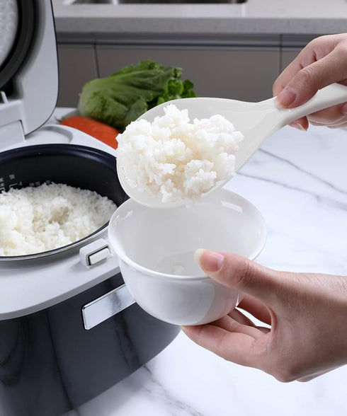 2PCS Plastic Rice Paddle Spoon, Non-Stick Rice Scoop, 7.87 Inch Rice Serving Spoon (White E)