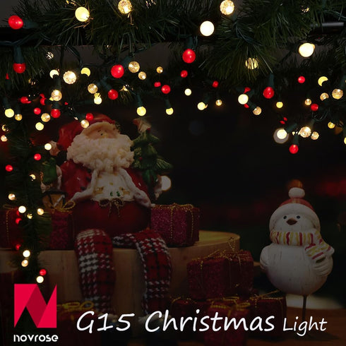 G15 70 19FT Red and White Christmas Lights Outdoor Pearlized Glass LED Mini Globe String Lights for Christmas Tree
