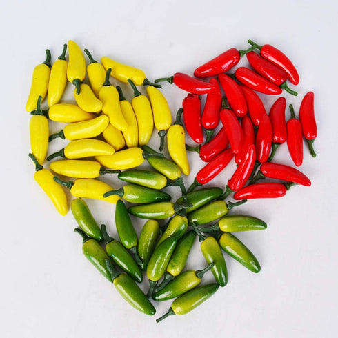 60pcs Simulation Artificial Lifelike Small Chili - Fake Vegetable Red Yellow Green Pepper for Decoration