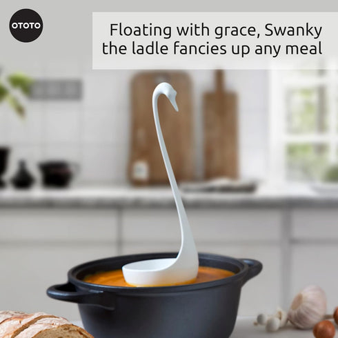 OTOTO Swanky Swan Soup Ladle - Silicone Soup Spoon, BPA-Free, Heat Resistant, Cute Kitchen Accessories, White