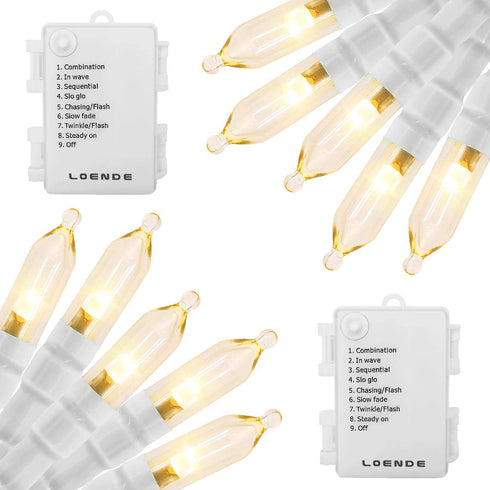 Outdoor String Lights with Timer - Battery Operated 18ft 50 LED White