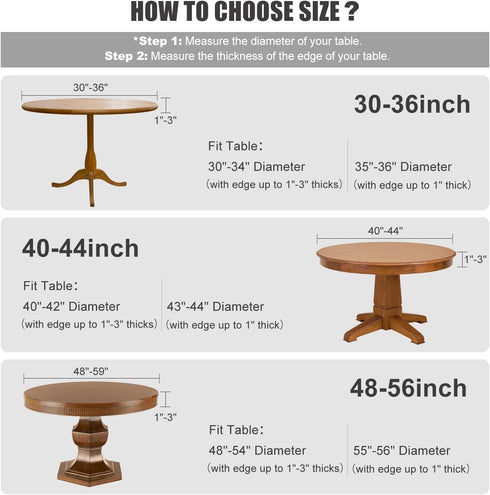 Obstal Fitted Round Table Cloth, Reversible Waterproof Elastic Stretch Tablecloth for Round Tables up to 56" Diameter,