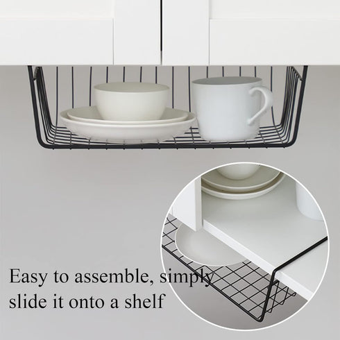 Tebery 4 Pack Black Under Shelf Wire Basket, Hanging Storage Baskets for Kitchen Pantry & Desk