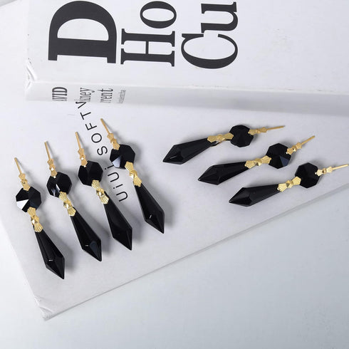 20pcs Black Crystals Prisms Glass Tip Beads Replacement Chandelier Icicle Drop Pendants Octagon Crystal Beads Gold Pins