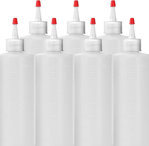 7-Pack Plastic Squeeze Bottles for Sauces, 16oz, BPA Free, with Cap