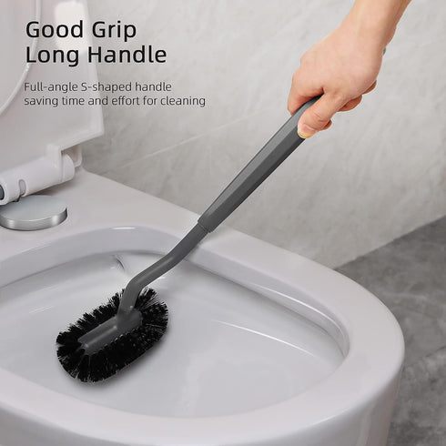 HAMITOR Toilet Bowl Brush Holder Set: Bathroom Deep Cleaning Scrubber with Curved Bristle for Dead Corner Cleaning