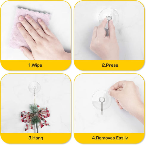 HangerSpace Suction Cup Hooks, 12 Pack Upgrade Clear PVC Window Suction Cups with Metal Hooks for Kitchen Bathroom