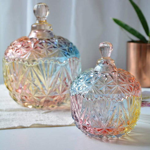 Danmu Colorful Glass Storage Jar with Lid, Candy & Cookie Jar, Jewelry Box, Buffet & Biscuit Containers (260ml)