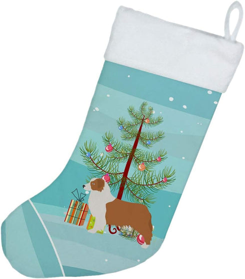 Caroline's Treasures BB2951CS Australian Shepherd Dog Merry Christmas Tree Stocking, Fireplace Hanging Holiday Decor