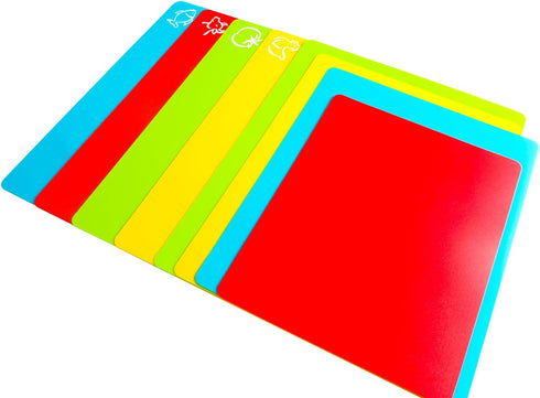 Flexible Cutting Board Mats, Plastic Cutting Boards for Kitchen Cooking, Set of 8 Pcs, Dishwasher Safe for Meat and