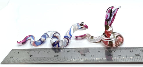 2 Red White Snake/Cobra Miniature Figurines - Hand Blown Glass Art Collectible Gift Decor
