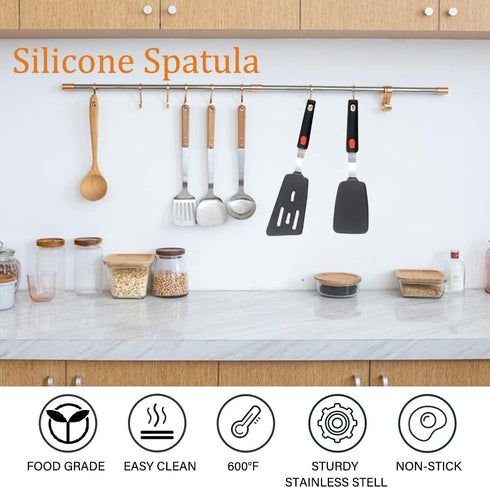 Silicone Spatula Turner Set of 2, 600°F Heat Resistant Cooking Spatulas for Nonstick Cookware, Kitchen Utensils Use Spatula Flippers Rubber Fish Spatulas Set for Egg, Cookie, Pancake, Fish, Burger by Wiztoynia