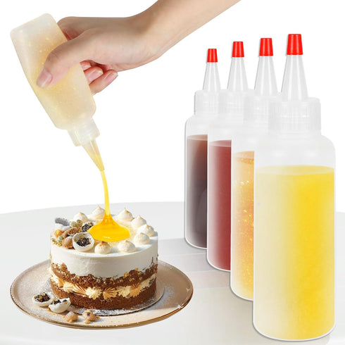Ninsula 5Pcs 4 Oz Squeeze Bottles, Plastic Condiment Squeeze Bottles with Red Twist Top Cap, Empty Squeeze Bottles