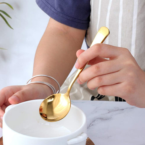 MINGYU 4-Piece Heavy Round Soup Spoons Set - Muticolor Premium Stainless Steel Dinner Serving Spoons Titanium Spoon Silverware Bouillon Spoons Tablespoon - Mirror Polish & Dishwasher Safe