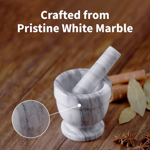 Marble Mortar and Pestle Set, 150ml Unpolished Marble Spice Grinder, Herb Ginder Kitchen Utensil (4"X4")