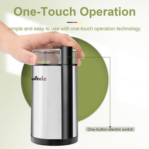 Wancle Electric Coffee Grinder, Quiet Spice Grinder with One Touch Operation for Beans and Spices, Stainless Steel