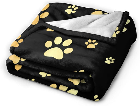Perinsto 60"X50" Cute Dog Paws Prints Throw Blanket Ultra Soft Warm All Season Golden Animal Footprints Decorative