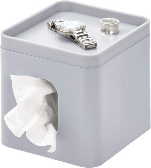 iDesign Cade Collection Facial Tissue Box Cover for Bathroom and Vanity Countertops, Matte Gray, 6.1" x 5.15" x 5.4"