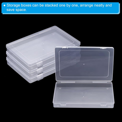 PATIKIL Clear Storage Box with Hinged Lid, 4 Pack of 9x6x1.2 inch Plastic Stackable Organizer Containers for Beads,