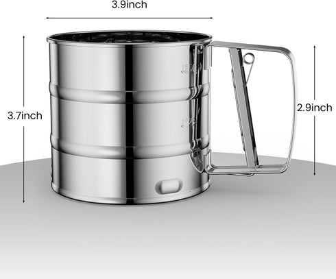 Omesata 3 Flour Sifter Cup for Baking, Crank Sifter with Professional Fine Mesh Baking Sifter Flour, One Hand Press