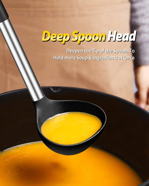 Silicone Pasta Fork and Ladle Spoon Set - Large Non Stick Kitchen Utensils for Cooking, Stirring & Serving