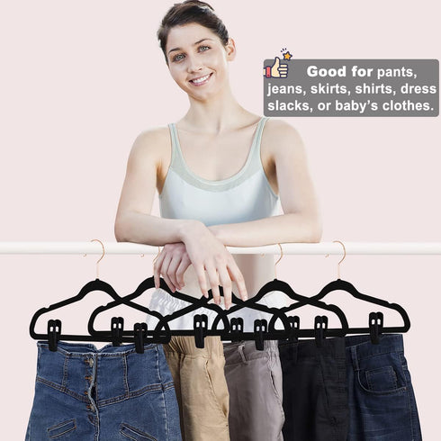 Black Velvet Hangers Clips, 20 PCS Non-Slip Clips for Suit Pant Skirt Hanger