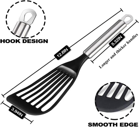 2pcs Tenta Kitchen Nonstick Cookware, Thin Slotted Egg Spatula Turner, Flexible Nylon
