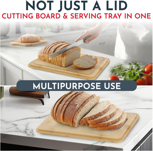 Countertop Culinary Couture White Bread Box for Kitchen with Bamboo Lid - Large BreadBox for Homemade Bread - Storage