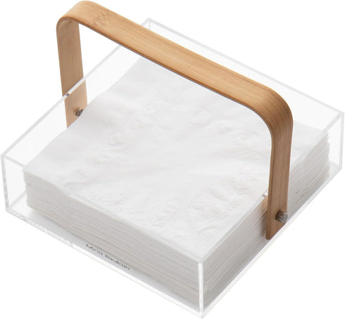 Mind Reader Napkin Holder - Kitchen Storage Countertop Organizer Caddy, Acrylic, 7.25"L x 7.25"W x 5.5"H, Brown