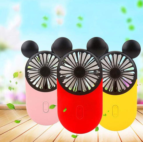 Cute Personal Mini Fan, Handheld & Portable USB Rechargeable Fan with LED Light, 3 Adjustable Speeds, Portable Holder