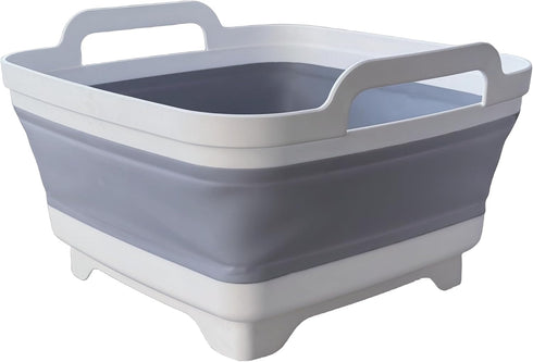 Collapsible Wash Basin with Drain Plug - 2.4 Gallon (9L) Portable Sink for RV Camping, Space-Saving Dish Pan (Gray)