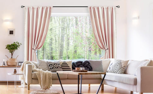 Treatmentex Pom-Pom Pink Half-Blackout Curtains, 45'''' Short Window Curtain Set for Girls Baby Nursery Room