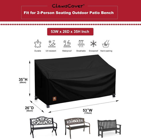 2 Waterproof,53W 26D 35H Inch,Fit 2-Person Seater Outdoor Bench Covers x x for Seating Metal,Cast Iron,Hardwood Patio