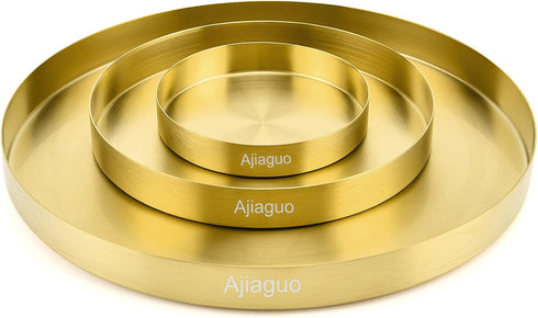 Ajiaguo Gold Tray Round Serving Platter - Metal Decorative Plate for Bar Club