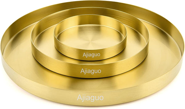 Ajiaguo Gold Tray Round Serving Platter - Metal Decorative Plate for Bar Club