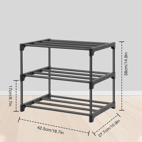 3-Tier 5-6 Closet,Black HITHIM Small Shoe Racks, Narrow Shoe Rack for Pairs Shoe Storage,Kids Shoe Racks for Small