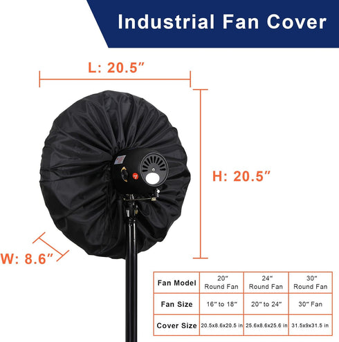 Industrial Fan Cover, Heavy Duty Waterproof & Dustproof Cover for 16-20" Stand Pedestal and Wall Mount Fans
