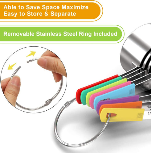 Wildone 8-Piece Measuring Cups Set, Stainless Steel Nesting Cups for Dry and Liquid Ingredients, Dishwasher Safe