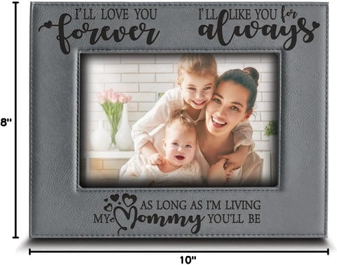 BELLA BUSTA Engraved Leather Picture Frame - I'll Love You Forever, I'll Like You for Always - Family Frame (5 x 7