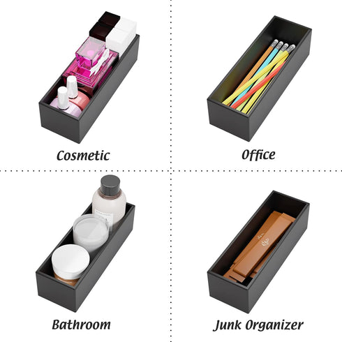 Black Bamboo Drawer Organizer - Multi-Use Silverware & Utensil Holder for Kitchen, Bathroom, Office, Jewelry (9"3"2.5")