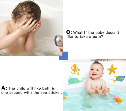 Non Slip Bathtub Stickers, 14 PCS Large Sea Adhesive Anti Slip Decal Treads for Shower and Bath Tub with Premium Scraper