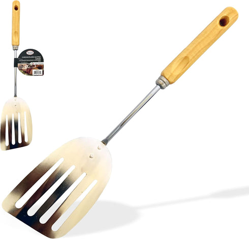 Alpine Cuisine Spatula with Wood Handle, 10-Inches Chrome Heat Resistant Kitchen Spatula for Cooking