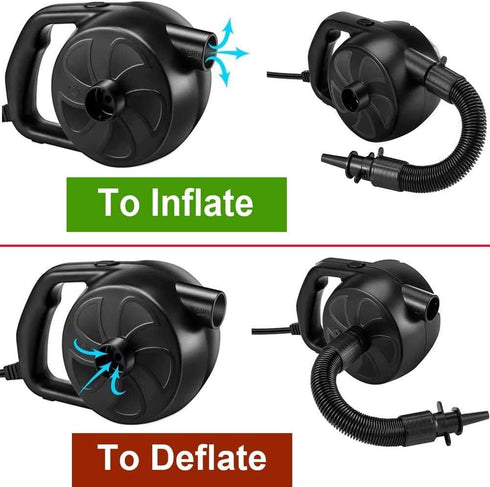 BUYMAX Electric Air Pump High Power Inflator & Deflator Valve with 5 Nozzles for Air Mattress, Rafts, Pools (300W Black)