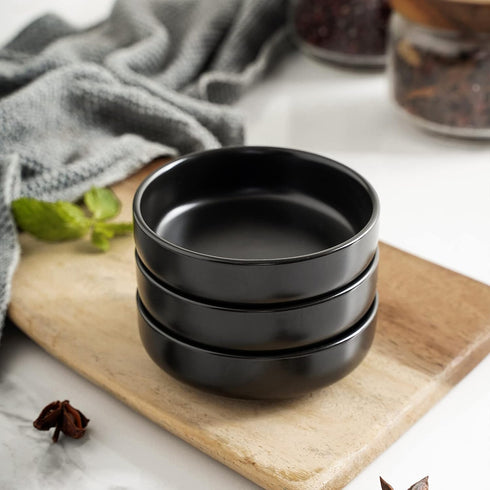 Selamica 3.3 Inch Ceramic Soy Sauce Dish, Dipping Bowls Set of 6 for Condiments, Sushi, Ketchup, BBQ, Matte Black