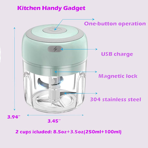 Electric Mini Food Chopper, Rechargeable Small Processor for Garlic, Puree, Onion, Herb, Veggie, Ginger, Fruit Blender