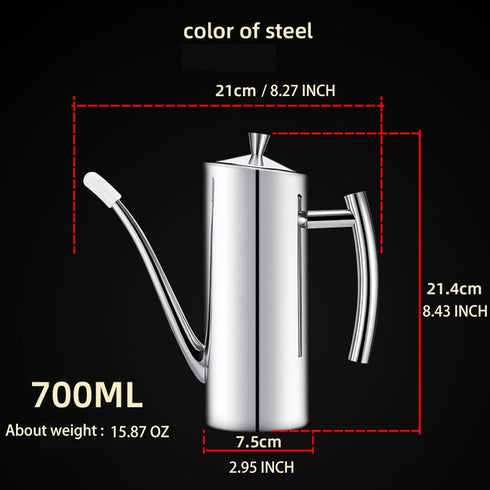 24oz/700mL KSENDALO Stainless Steel Olive Oil Dispenser - Leakproof Oil Bottle, Premium One-Piece Design with Long