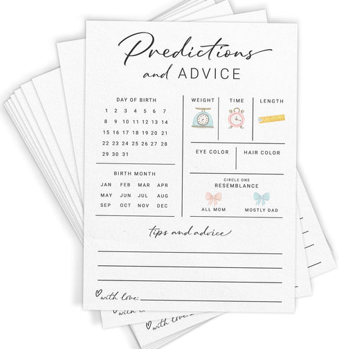 Printed Party Baby Predictions & Advice Cards for New Parents Baby Shower