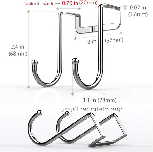 Poeland Over Cabinet Drawer Double Hooks - 304 Stainless Steel Narrow Door Hook for Kitchen, Bathroom, Pack of 4